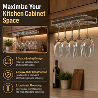 Estante Colgante para Copas de Vino Bajo Gabinete, Soporte Antioxidante para Copas, Capacidad para 8-9 Copas, Almacenamiento para Bar y Cocina