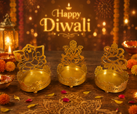 Support de bougie Diya doré de luxe pour Diwali, lampe à bougie chauffe-plat en métal pour la décoration de la maison, des fêtes hindoues et des mariages