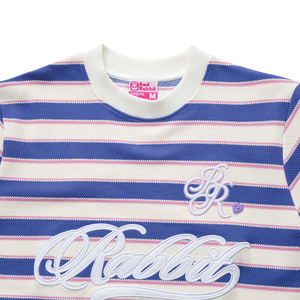 LOLLI RABBIT POP Boxy Polo T Shirt สีฟ้าสีขาวลายทางแขนสั้นเสื้อยืดกราฟิกลำลองทรงหลวมเสื้อสตรีทแวร์ - Product Image 3