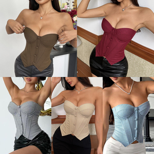 Top Corsé Ajustado Retro a Cuadros con Estampado Floral en la Parte Superior, Copa Acolchada, Corte Entallado, Novedad 2026 - Product Image 1