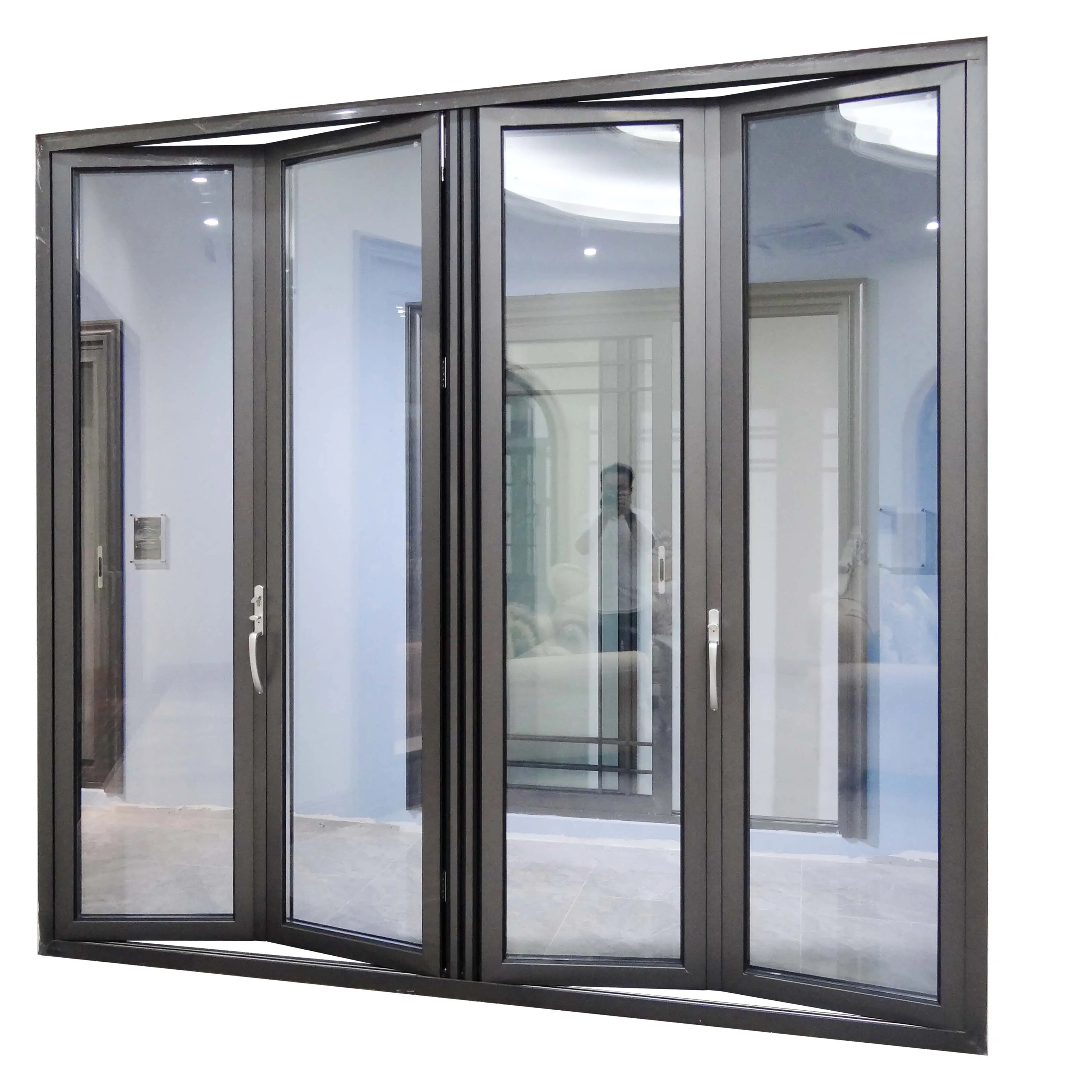 Modern Design Accordion Door Soundproof Large Wood Frame Sliding Aluminum Glass Window