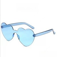Lunettes de soleil sans monture en forme de cœur bleu clair, lunettes de fête transparentes pour femmes, accessoire de costume