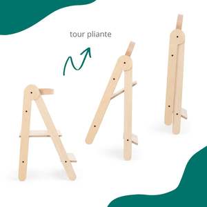 برج التعلم Montessorian متعدد الأغراض للطي برج التعلم خشب البتولا الطبيعي مع 3 ارتفاعات قابلة للتعديل - Product Image 3