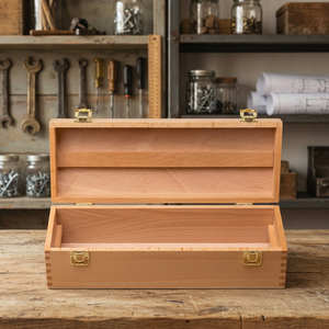 AVESON Bol de service de luxe rectangulaire en bois de manguier brut, fait main, non peint, pour rangement d'outils d'artiste et de pinceaux, avec fermeture - Product Image 3