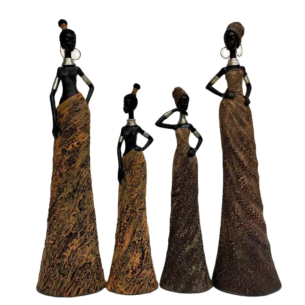 Statue africaine Vintage. Sculpture à la main de Figurines afro-américaines. Art africain de dame Tribal exotique