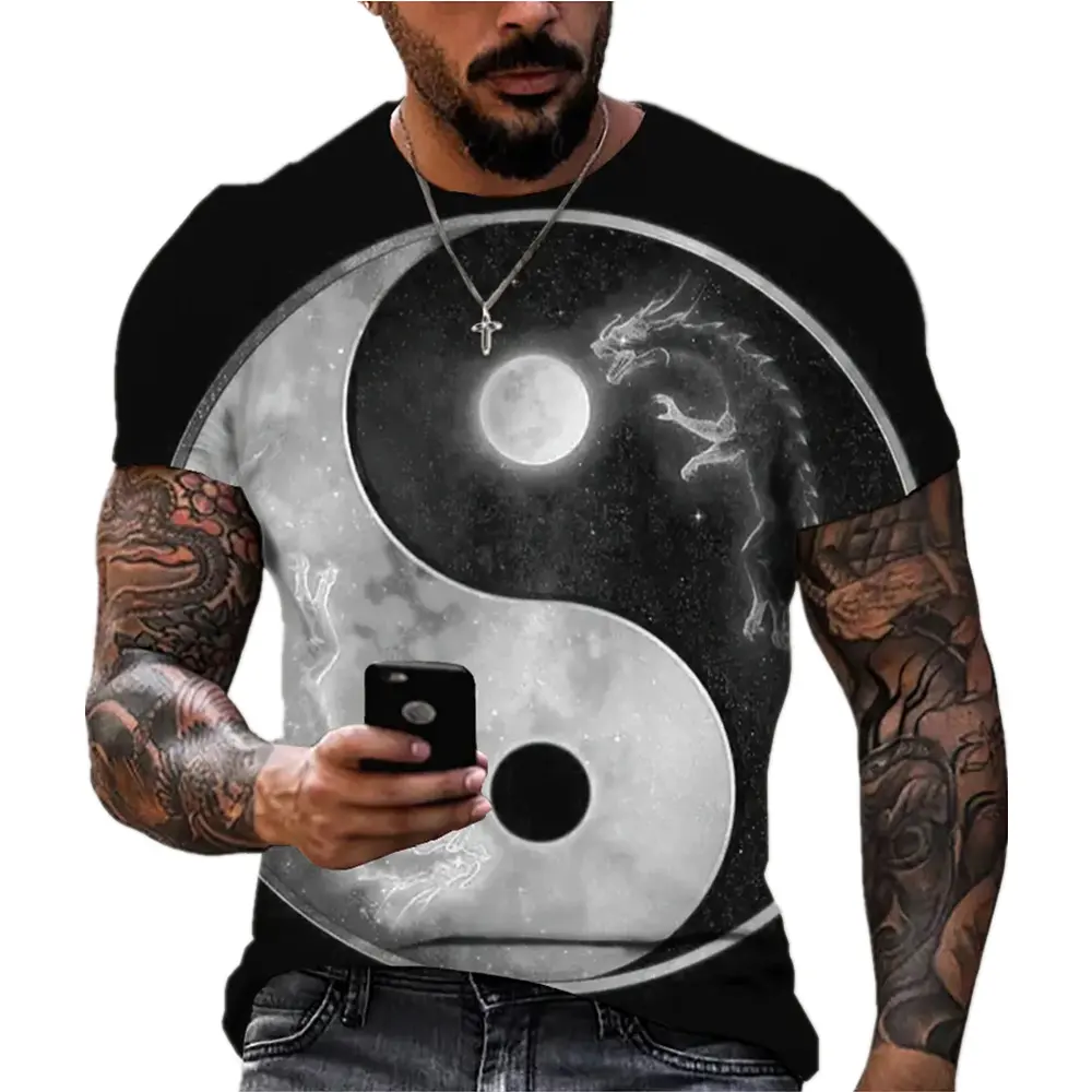 Men's fashion Tai Chi Graphics custom Chinese style short-sleeved slim-fit T-shirt 3d print street wear casual style