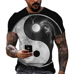 Men's fashion Tai Chi Graphics custom Chinese style short-sleeved slim-fit T-shirt 3d print street wear casual style