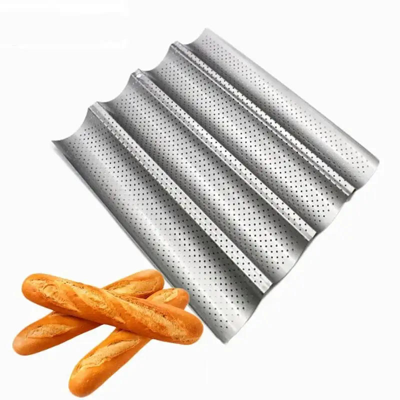 1PC Wholesale 4 Groove Wave French Bread Baking Tray Carbon Steel Nonstick Stick Bread Making Molds