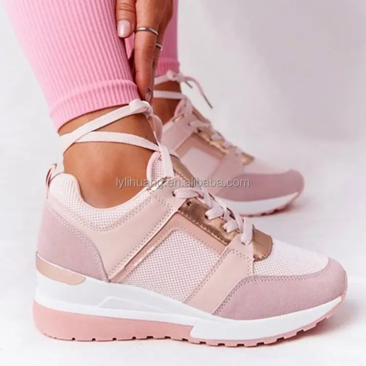 Large size women's summer New thick-soled wedge casual shoes lace-up sneakers PU leather walking women's shoes