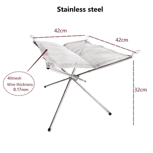 Foyer — foyer de bois pliable 16.5 pouces, 42x42cm, feuille de maille en acier inoxydable, support de combustion de bois de feu, Camping - Product Image 3