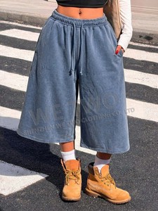 <span class=keywords><strong>Pantalones</strong></span> cortos de chándal holgados de algodón 100% con cordón, estilo capri 3/4, lavado ácido, para mujer - Product Image 3