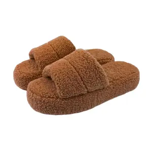 Women's Fuzzy Memory Foam House Slippers Comfy Slippers Indoor Outdoor Curly Fur Flat Soft Non-Slip Platform Slippers