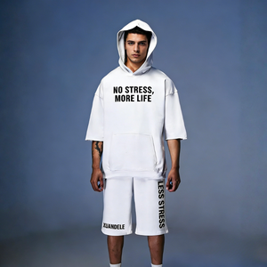 Completo Estivo da <span class=keywords><strong>Uomo</strong></span> 2 Pezzi: Felpa con Cappuccio a Maniche <span class=keywords><strong>Corte</strong></span> e Pantaloncini, Tuta Sportiva Casual per <span class=keywords><strong>Uomo</strong></span> - Product Image 1