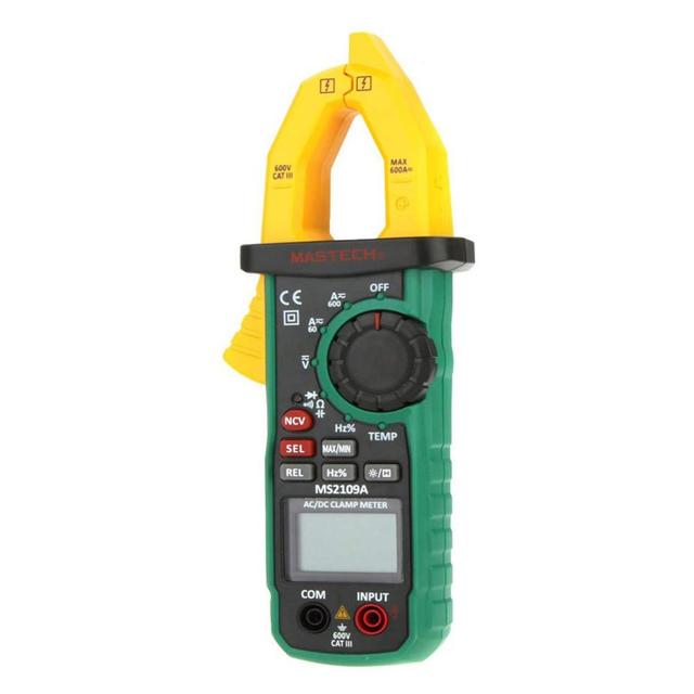 Mastech MS2109A True RMS Digital AC DC Clamp Meter 600A 26mm 0.1-600V Temp NCV RC Tester