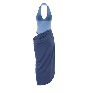 Viviblook D26DS176 Vestido de Verano para Mujer, Nuevo, Color Sólido, Casual, con Bloques de Color, Halter, Abertura Lateral, Maxi, para Fiesta de Noche - Product Image 3