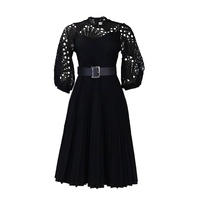 Robe d'été D254 grande taille en dentelle crochetée sexy, ajourée, plissée, en mélange de coton, mi-longue, taille haute, style international