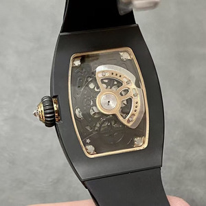 Montre-bracelet mécanique de luxe avec boîtier en céramique, mouvement squelette et entièrement décorée de diamants en moissanite étincelante - Product Image 3