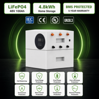 Batterie de stockage d'énergie domestique LiFePO4 48V 100Ah 4,8kWh, empilable, montage mural, système solaire hors réseau, BMS intelligent, Bluetooth, OEM ODM