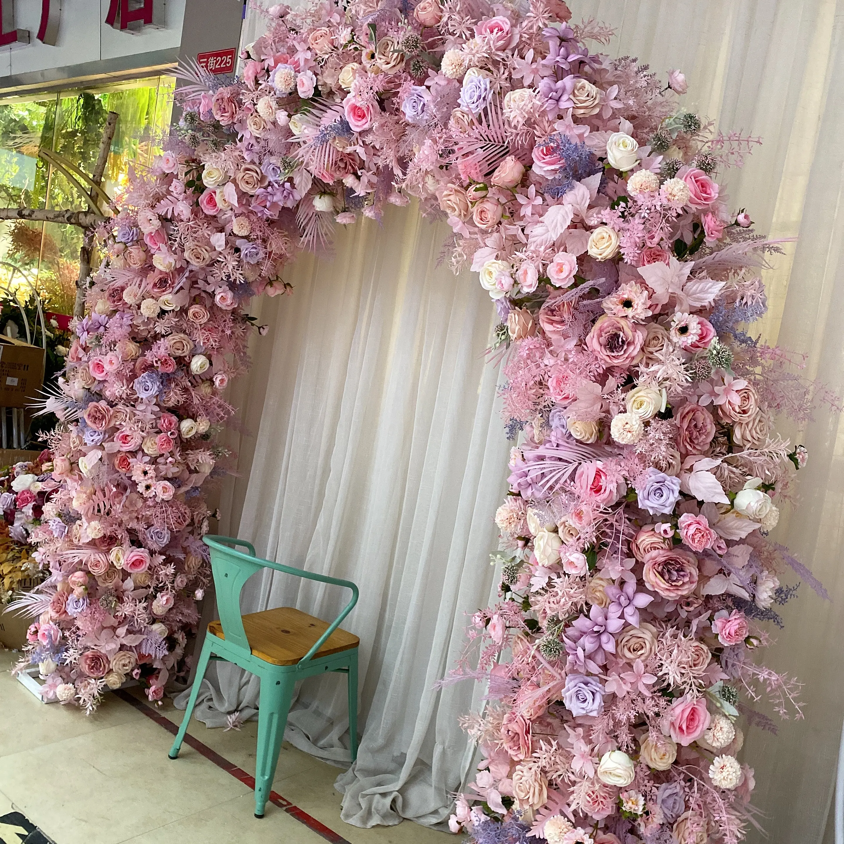 DKB artificial wedding flower arch backdrop 2.4m floral arrangement pink rose hydrangea arch for wedding decoration