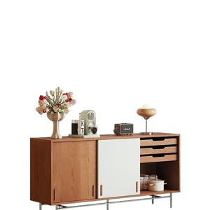 Solid Wood Sideboard With <b>White</b> Panel Multifunction <b>Storage</b> <b>Cabinet</b> For Living Room Or Dining Room Nordic Style - Product Image 5