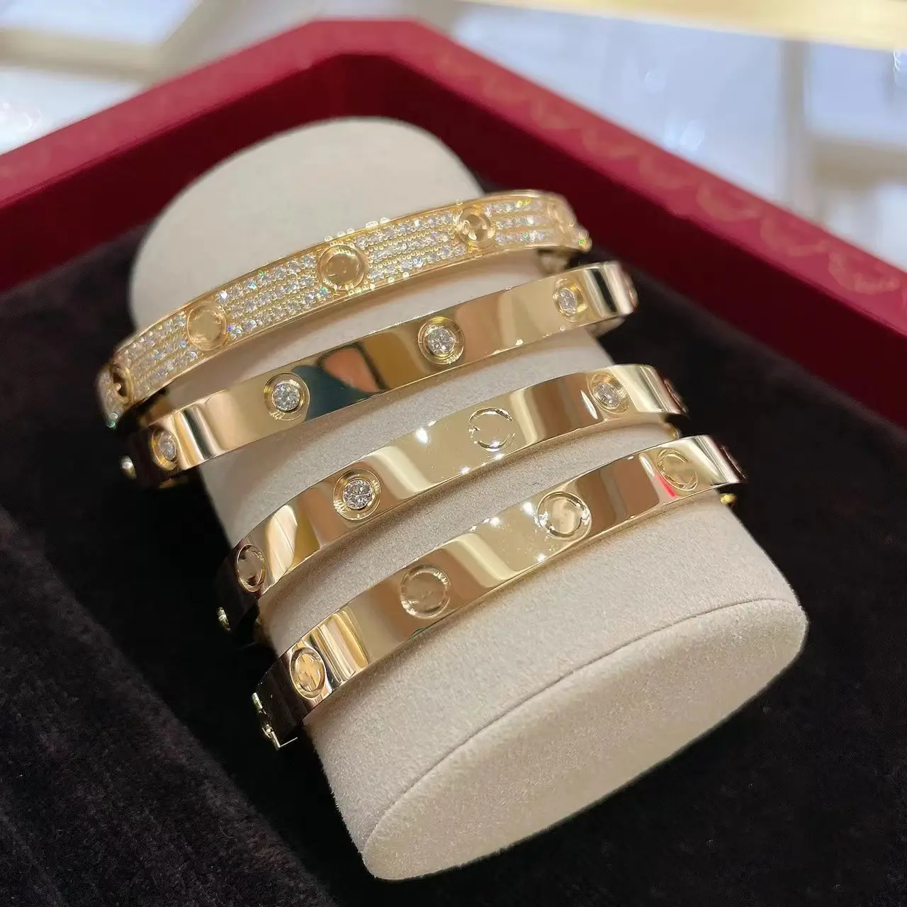 new designer fashion jewelry bracelets bangles couple love 316L stainless steel 18K gold plated screws cz bracelet