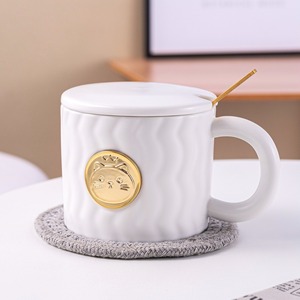 Ensemble de tasses en céramique de 360 ml avec couvercle et cuillère, design mignon, usage domestique, tasses de couleur unie pour le café et le thé - Product Image 6