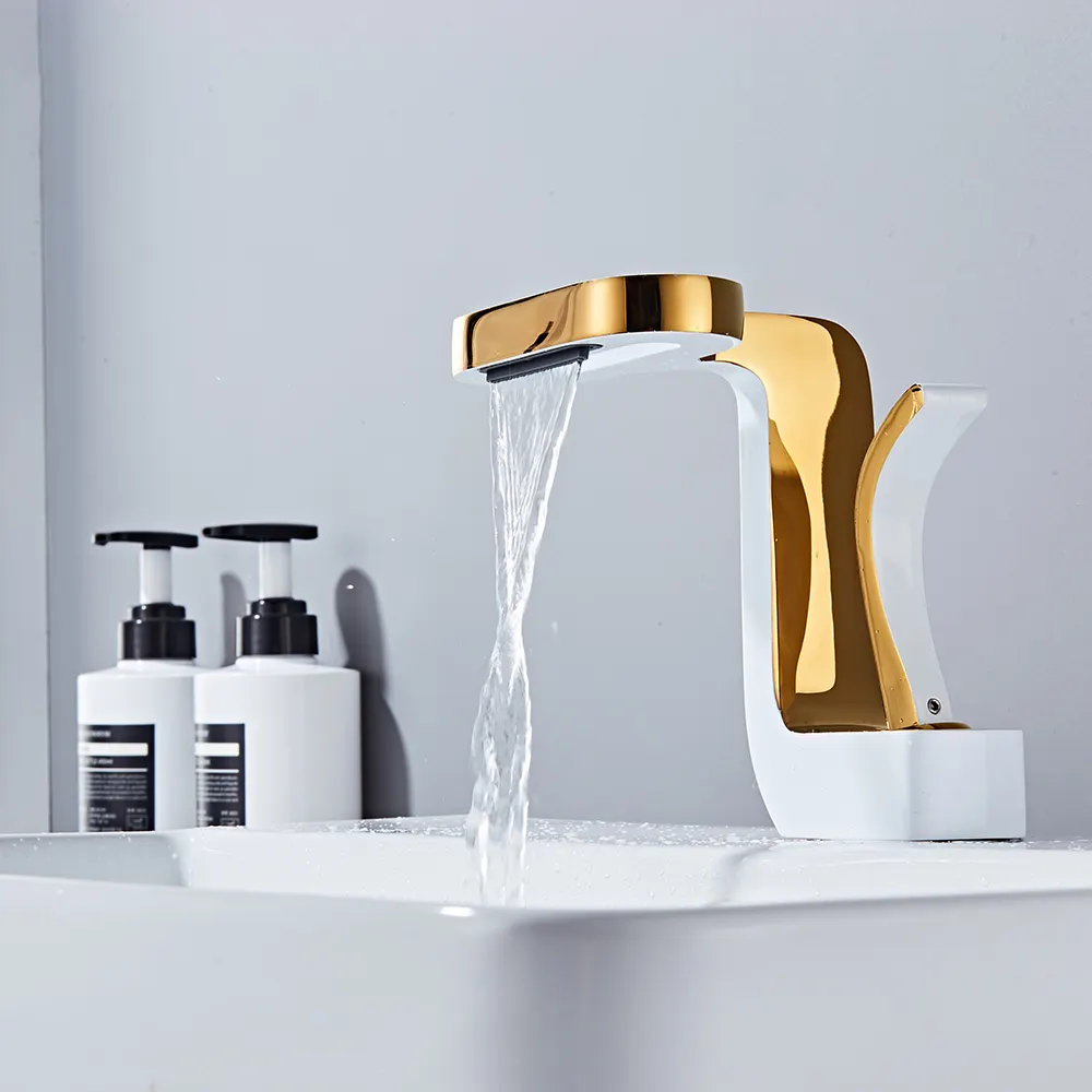 New design High Quality Art Basin sink Faucet Bathroom Mixer Tap undercounter white gold basin Waterfall Faucet