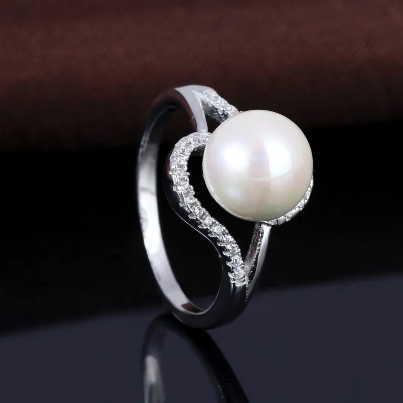 Latest Fresh Water Pearl Ring Sterling Silver 925 Engagement Band Ring for Women Gift