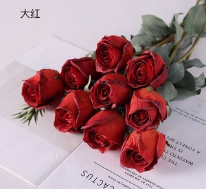 A-1874 Rose artificielle de haute qualité à tige unique, fleur sèche, rose en soie à bord brûlé pour la décoration de mariage, de la maison et des fenêtres - Product Image 3