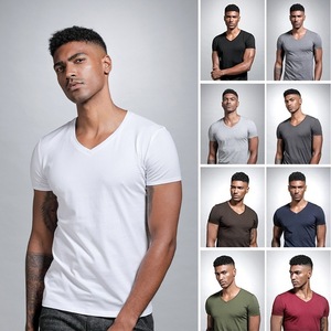 Precio barato personalizado cuello en V camisetas verano Color sólido manga corta Camiseta blanca venta al por mayor a granel camiseta lisa - Product Image 2