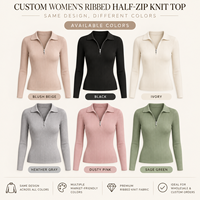 Haut en maille côtelée extensible à col rabattu et demi-zip pour femme, manches longues, coupe ajustée, idéal pour le printemps, le bureau et le quotidien
