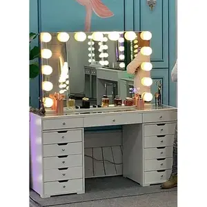 현대 화장대 거울 화장대 거울 메이크업 테이블 나무 서랍 드레서 테이블 화장대 거울 LED와 세트