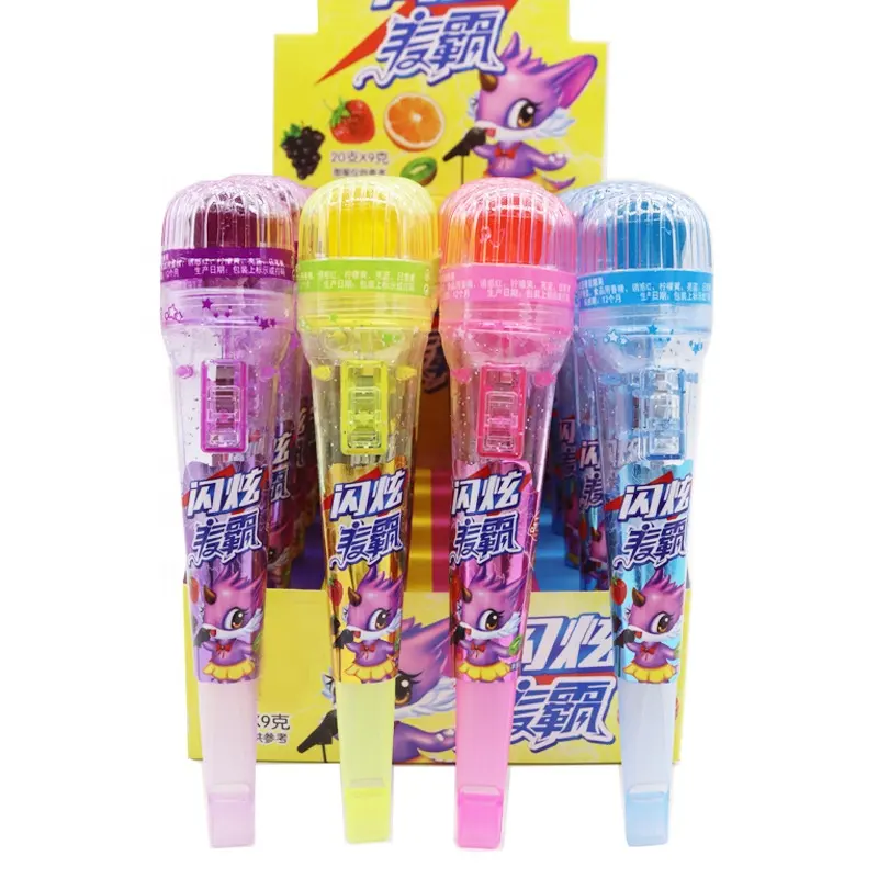 Il più economico Glow Stick Diamond lollipop toys sweet cartoon novità gummy sweet candy toy microfono in plastica