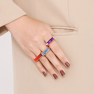 Anillos de Acero Inoxidable Chapados en Oro PVD de 18K ACEWORKS SRN54-09 para Mujer |   Anillos Rectangulares con Cristales Facetados |   A la moda - Product Image 4