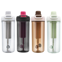 Bouteille d'eau en plastique avec infuseur de fruits et filtre, design minimaliste, type à pression, échantillon gratuit