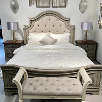 Lit double en chêne massif de style américain, antique français, rétro, haut de gamme, pour chambre principale, lit chinois