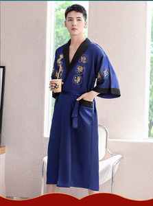 Ecowalson Peignoir Kimono Robe de Chambre Vêtement de Maison Grande Taille <span class=keywords><strong>Homme</strong></span> Broderie Dragon Chinois Robe de Nuit <span class=keywords><strong>Homme</strong></span> Vêtement de Nuit Ample - Product Image 2