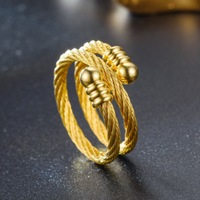 Anillo de Acero Inoxidable con Cable Trenzado, Diseño Abierto Ajustable en Dorado y Plateado para Hombres, Mujeres y Parejas