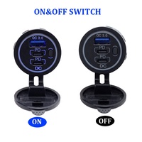 Double prise chargeur de voiture 18W QC 3.0 20W PD USB C avec interrupteur à bouton 3 ports USB C pour Marine RV Car Boat 12-24V DC