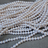 Perles d'eau douce Aurora filetées, presque rondes, 6,5-7 mm, pour colliers et bracelets DIY, environ. 38 cm de long, environ 55 pièces
