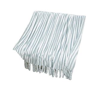 Tricoté Moderne 100% Polyester Polaire Jeter Couverture Super Doux Rayé Léger Fuzzy Confortable pour Toutes Les Saisons Bleu Clair - Product Image 1