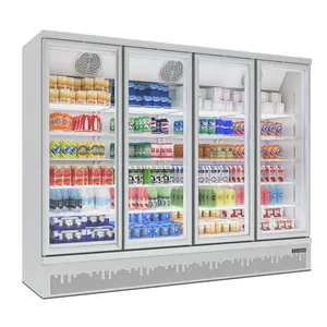 Supermercado refrigerador 4 porta vidro frigorífico exibição bebidas refrigerador