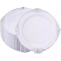 Assiettes en plastique jetables pour fêtes, décorations gaufrées, design royal, bord doré, fournitures pour mariages et anniversaires, vaisselle