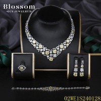 Parure de bijoux de luxe Blossom CS en argent sterling 925 avec zircone cubique jaune et blanche, coupe coussin, pour mariée de Dubaï, pour femme