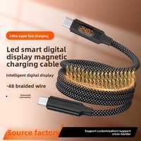 Kabel Data Digital Magnetik Universal dengan Layar Digital, Desain Anyaman, Tipe-C, Pengisian Cepat PD 240W 5A untuk Ponsel