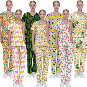 Professionnel été col en V dessin animé imprimé poche vêtements de travail Polyester infirmière vêtements uniformes d'hôpital - Product Image 4