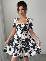 Robe Courte Camisole Élégante à Imprimé Floral pour Femme, Décontractée, Écologique, Respirante, Tricotée, Infroissable, Printemps Été Automne