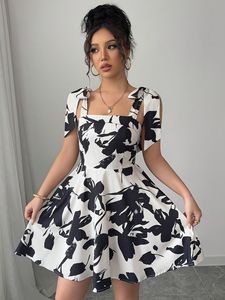 Robe courte élégante pour femmes, imprimé floral intégral, décontractée, écologique, respirante, printemps été automne, impression numérique - Product Image 2