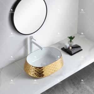 Chaozhou Usine <span class=keywords><strong>Pas</strong></span> <span class=keywords><strong>Cher</strong></span> Prix Galvanoplastie Table Top Forme Ovale Lavabo En <span class=keywords><strong>Céramique</strong></span> À La Main Art Évier pour Salle De Bains - Product Image 4