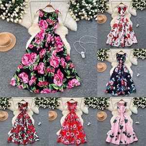 Vestido Midi Casual de Primavera para <span class=keywords><strong>Mujer</strong></span>, Estilo Vintage, Corte Ajustado, Sin Mangas, Estampado, con Encaje - Product Image 2